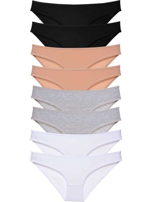 Pileli Store 8 Adet Süper Eko Set Likralı Kadın Slip Külot Siyah Ten Gri Beyaz