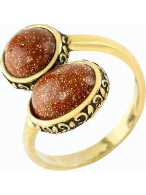 Pileli Store Oval Yuvarlak Doğaltaşlı Otantik Yüzük