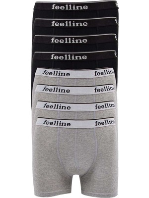 Pileli Store 8 Adet Feelline Siyah ve Gri Pamuklu Doğal Likralı Erkek Boxer