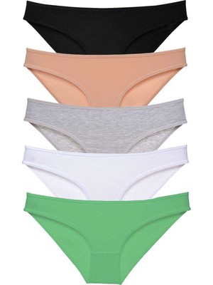 Pileli Store 5 Adet Süper Eko Set Likralı Kadın Slip Külot Siyah Ten Gri Beyaz Yeşil