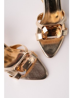 MARSHETTA Adelia Gold Bilekten Tokalı Kristal Taş Detaylı Kadın Düğün Davet Topuklu Abiye Ayakkabı