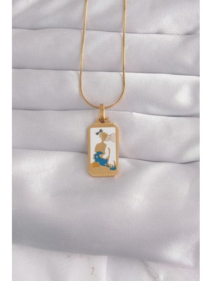 MiraLive 316L Çelik Gold Renk Beyaz Mineli Kız Figür Tarot Kolye