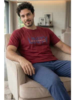 Dusty Navy Unity Baskılı Kısa Kollu Cotton Erkek pijama takımı