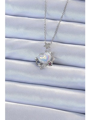 MiraLive 316L Çelik Zincir Gümüş Renk Zirkon Taşlı Gezegen Görünümlü Kalp Kolye