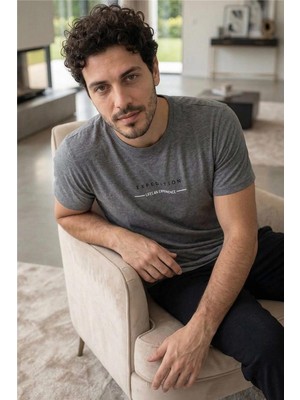 Pijama Evi Urban Charcoal Lifes Baskılı Kısa Kollu Cotton Erkek pijama takımı