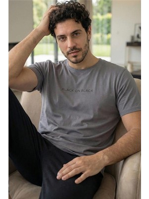 Pijama Evi Urban Slate Black Baskılı Kısa Kollu Cotton Erkek pijama takımı