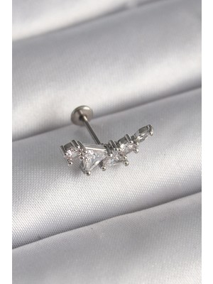 MiraLive 316L Çelik Gümüş Renk Zirkon Taşlı Tragus Piercing
