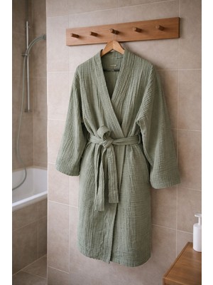 Ces Home Yeşil Renk 4 Kat Müslin Sabahlık/bornoz
