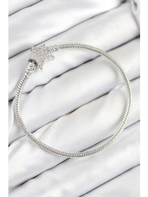 MiraLive Pirinç Charm Zirkon Taşlı Yıldız Model Gümüş Renk Kadın Bileklik