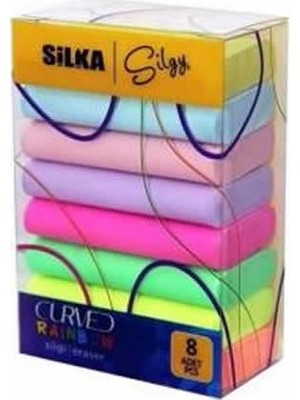 Silka Si̇lka Art 51 Neon Renkli 8'li Curved Rainbow Silgi Seti Ölçülerle Eğlenceli Kullanım