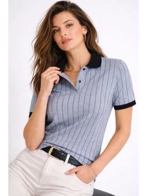 Beruflic Polo Yaka Çizgili Tişört Kısa Kol Düğmeli Yazlık T-Shirt - Bebek Mavisi