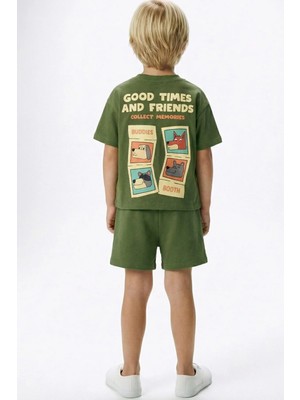 Monila Erkek Çocuk Pamuklu Antrasit Köpek Baskılı T-Shirt ve Şort Takım