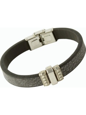 Zero Land Techmrt Çizgili Lüks Deri Bileklik - Gri