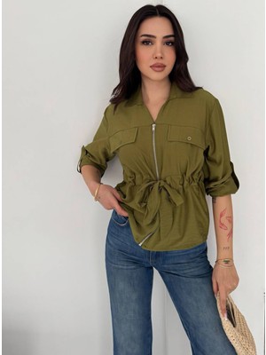 Kadın Fermuarlı Kuşaklı Gömlek
