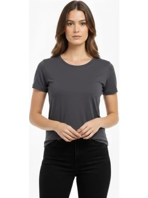 Antakya Yöresi T-Shirt Bisiklet Yaka Slim Fit Likralı Tişört Günlük Basic Body - Füme