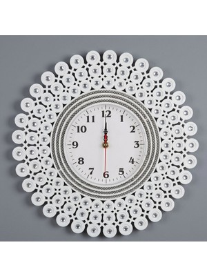 Lebron Lüks Taş Işlemeli  Duvar Saati 40X40 cm Beyaz