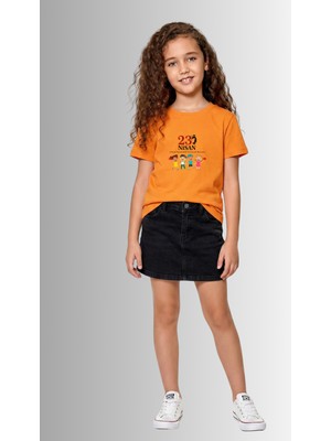 Windy Island Çocuk Unisex Kız/erkek "23 Nisan Baskılı Bisiklet Yaka Kısa Kollu %100 Pamuk T-Shirt