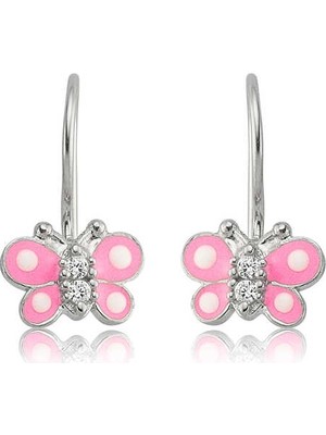 Stumbanng Gümüş Sallantılı Pembe Kelebek Çocuk Küpesi