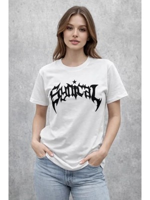 Antakya Yöresi Bisiklet Yaka Ön Baskılı Kısa Kollu Tişört Streetwear Günlük Basic Pamuklu T-Shirt - Beyaz