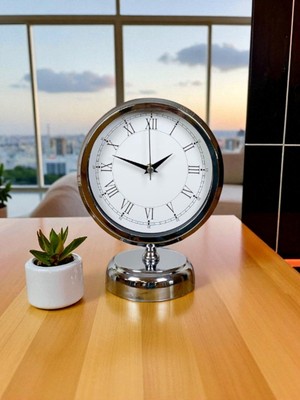 Akıllı Durak  Sılver Classic Aura 25 x 20 cm Metal Krom Masa Saati