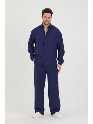 Tarz Cool Erkek Oversize Rahat Kalıp Gömlek-Pantolon Alt-Üst Takım