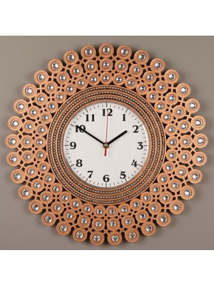 Lebron Lüks Taş Işlemeli  Duvar Saati 40X40 cm Bakır