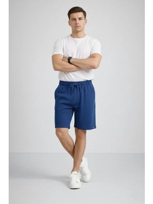 Antakya Yöresi Erkek Otoban Dokuma Şort Beli Lastikli Bağcıklı, Cepli, Rahat Kesim Günlük Yazlık Şort - Indigo