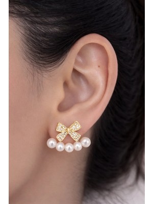 Ascera Fiyonk Detaylı Inci Küpe – 316L Çelik Altın Renk Kararmayan Zarif Kadın Küpesi