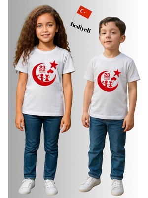 Windy Island Çocuk Kız/erkek Unisex "23 Nisan" Baskılı %100 Pamuk T-Shirt