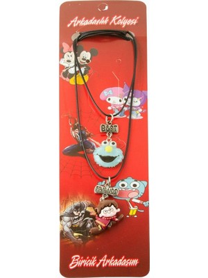 Zero Land Techmrt Çizgi Film Karakteri Arkadaşlık Kolyeleri (Çift Kolye) - Siyah