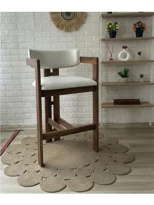 Silla Concept T Bar Sandalyesi Teddy Krem Kumaş Bar Sandalyesi Ceviz Ahşap Ada Sandalye