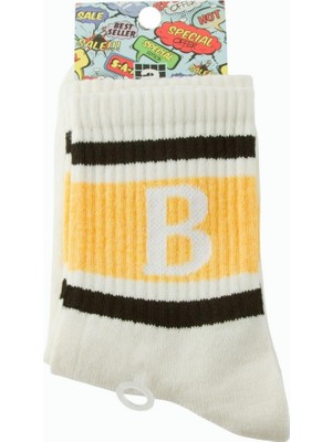 Zero Land Techmrt Çizgili Kolej Çorap 8*28 - Krem