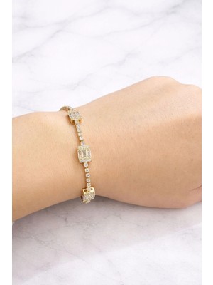 Ascera Baget Zirkon Taşlı 316L Çelik Bileklik – Altın Renk Kararmayan Şık Kadın Bilekliği