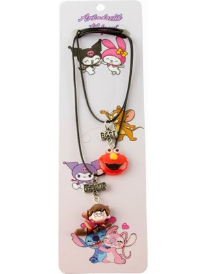 Zero Land Techmrt Çizgi Film Karakteri Arkadaşlık Kolyeleri (Çift Kolye) - Siyah