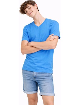 Beta Moda Hub Genç Erkek Çocuk V Yaka Tişört Model - Açık Mavi