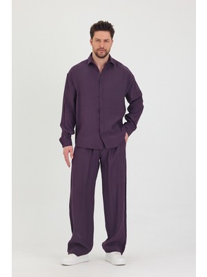 Tarz Cool Erkek Oversize Rahat Kalıp Gömlek-Pantolon Alt-Üst Takım