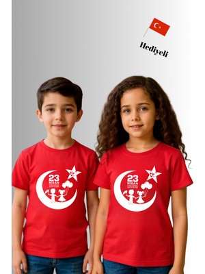 Windy Island Çocuk Unisex Kız/erkek "23 Nisan Baskılı Bisiklet Yaka Kısa Kollu %100 Pamuk T-Shirt