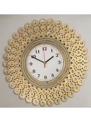 Lebron Lüks Taş Işlemeli  Duvar Saati 40X40 cm Gold