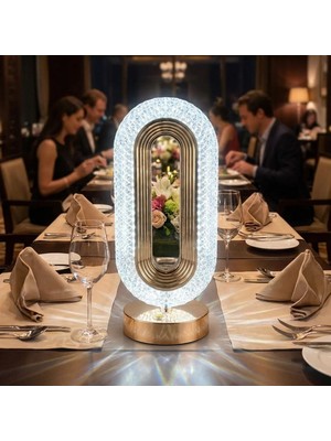 MiraLive  Oval Şeklinde Kristal LED Masa Lambası – Dokunmatik, 3 Renk Işık Modlu, Şarjlı Dekoratif Ge