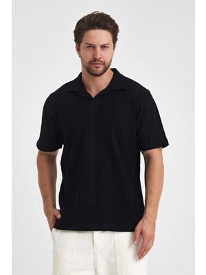 Tarz Cool Erkek Jakarlı Baklava Desenli %100 Pamuk Polo Yaka T-Shirt