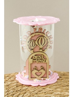 Zero Land Techmrt Balon Kuş Ahşap Işıklı LED Fanus - Pembe