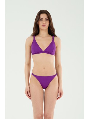 Louren Kadın Mor Aksesuar Detaylı Ince Kenarlı Çıkarılabilir Ince Kaplı Üçgen Bikini Takımı