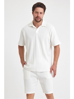 Tarz Cool Erkek Jakarlı Baklava Desenli %100 Pamuk Polo Yaka T-Shirt