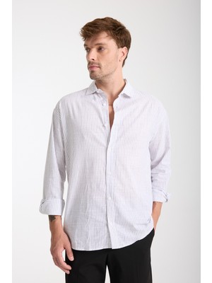 Tarz Cool Erkek Ince Çizgili Rahat Regular Gömlek