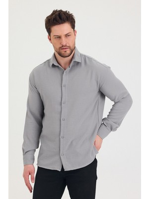 Cool Tarz Erkek Slim Fit Dar Kalıp Uzun Kol Pamuklu Keten Efekt Gömlek