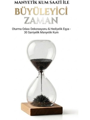 MiraLive Manyetik Kum Saati Mıknatıslı Ahşap Standlı Dekoratif Masaüstü Hediyelik Süs Eşyası (14 cm
