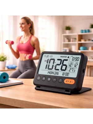 Multizone LCD Dijital Katlanır Masa Saati Çalar Saat Takvim Sıcaklık Göstergeli Pilli LED Dekoratif