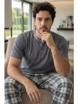 Heritage Graphite Patlı Kısa Kollu Cotton Erkek pijama takımı