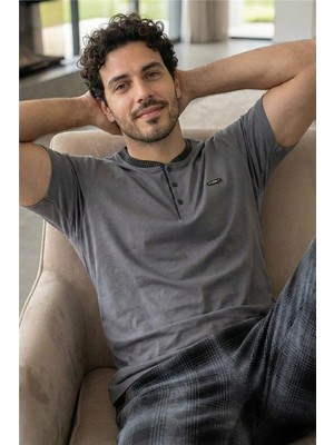 Heritage Smoke Patlı Kısa Kollu Cotton Erkek pijama takımı