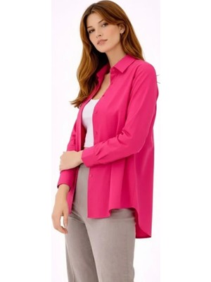 Antakya Yöresi Uzun Kollu Gömlek Düğmeli Klasik Yaka Günlük ve Ofis Şıklığına Uygun - Fuşya